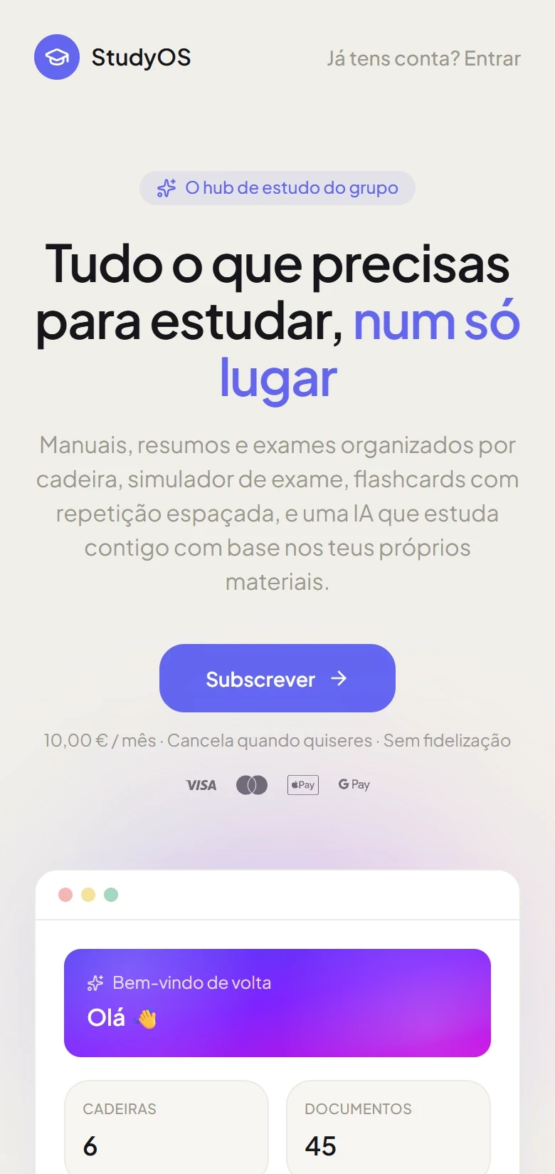 StudyOS em telemóvel