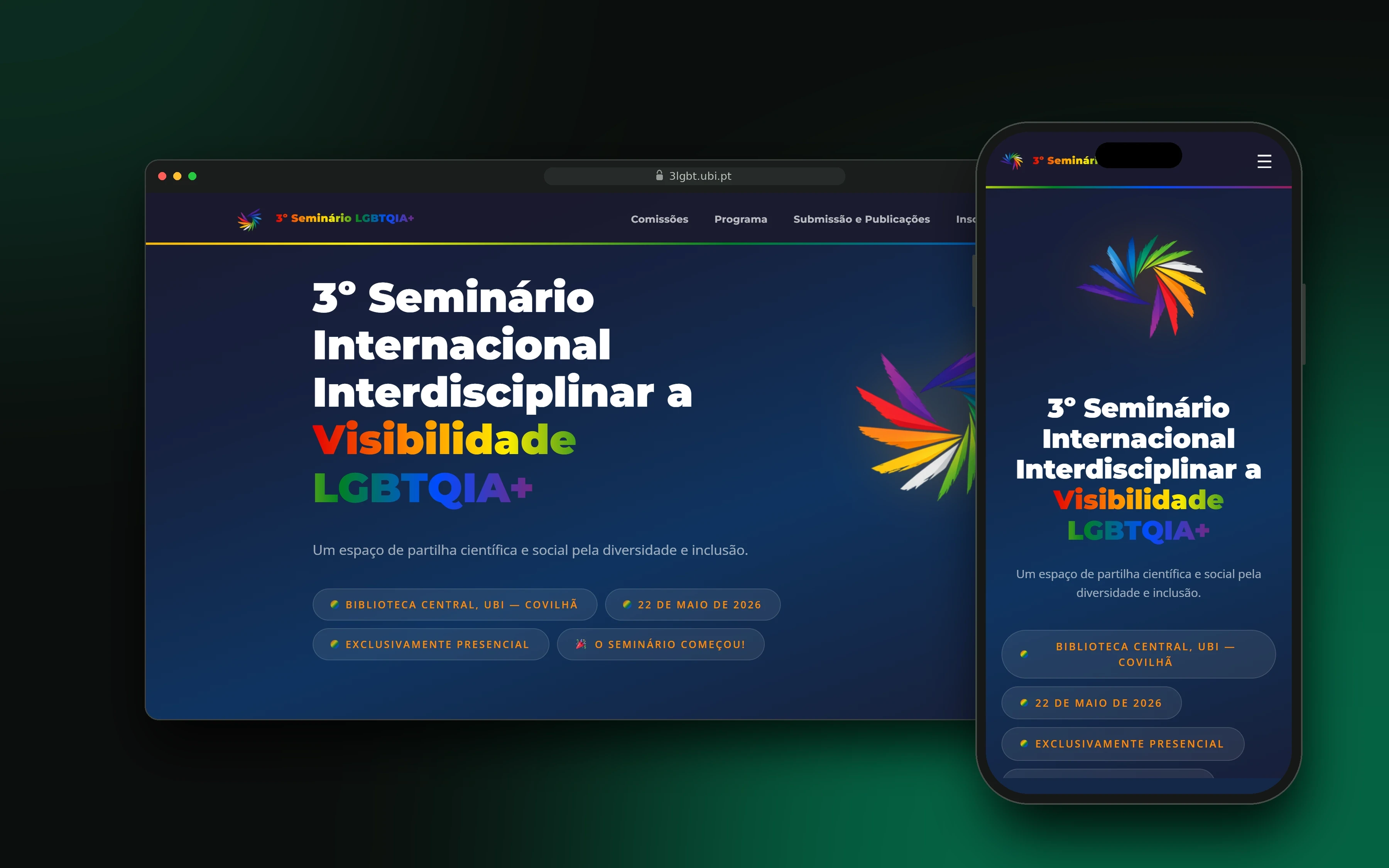 3.º Seminário LGBTQIA+ em computador e telemóvel