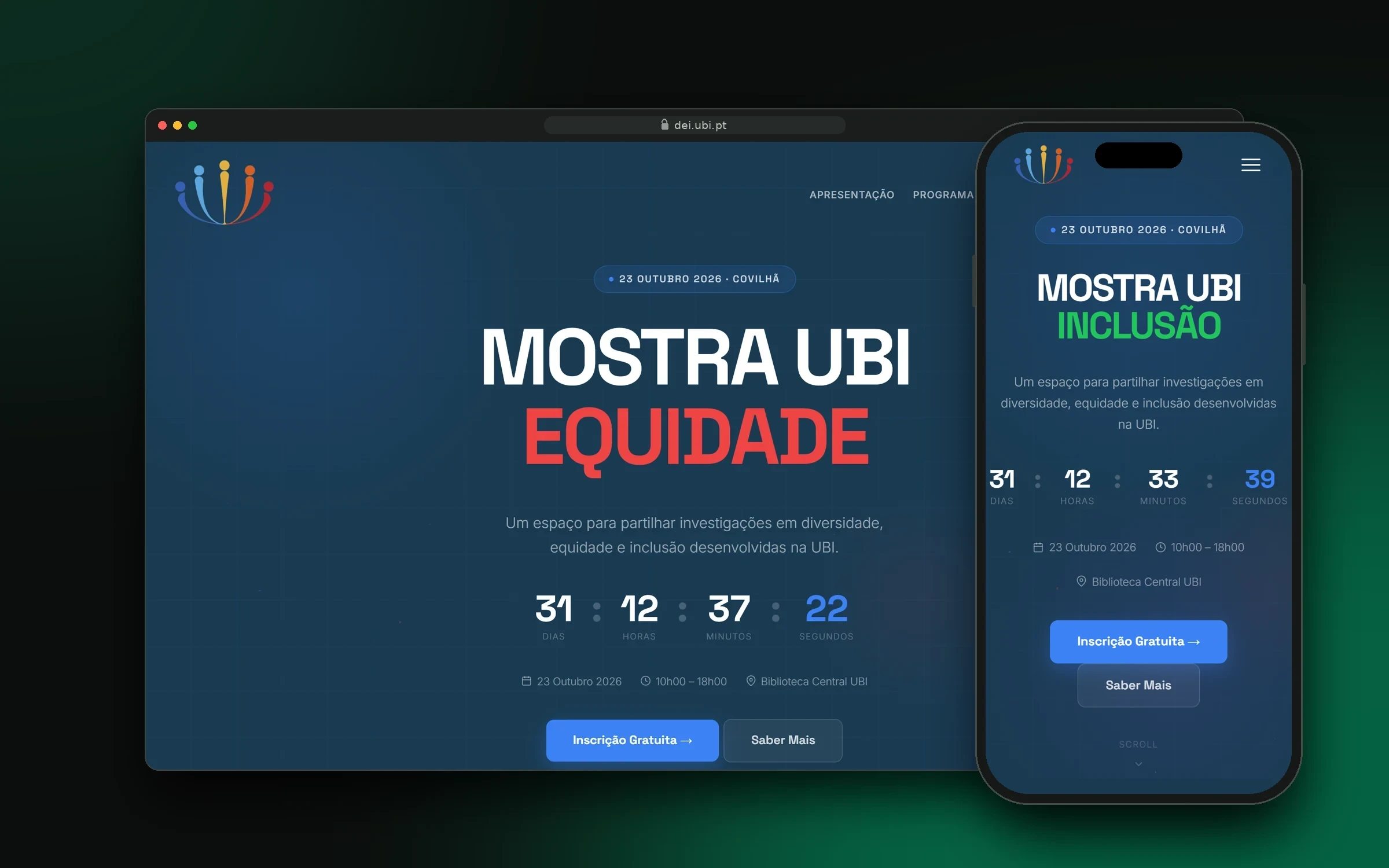 Universidade da Beira Interior em computador e telemóvel